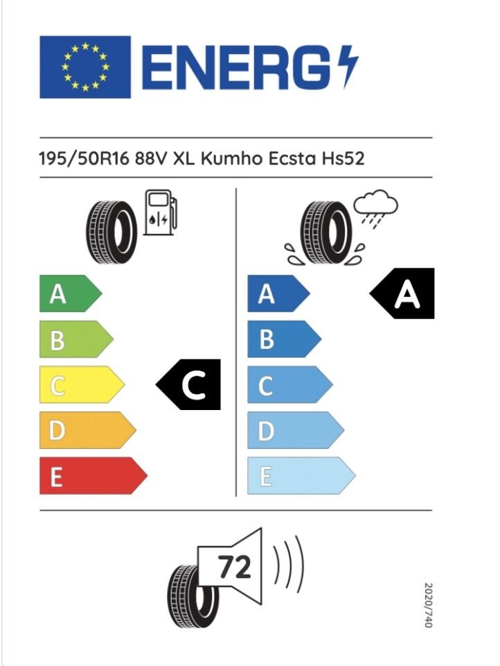KUM.195/50R16 88V XL ECSTA HS52 (C-A-72) (YAZ) KUMHO LASTİK (2025)
