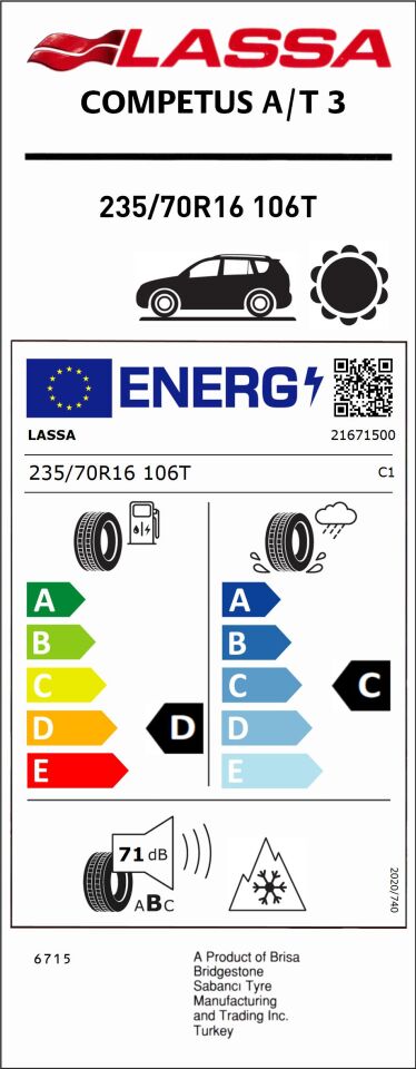 LAS.235/70R16 106T COMPETUS A/T 3 (M+S) (D-C-71) (4 MEVSİM) LASSA LASTİK (2025)