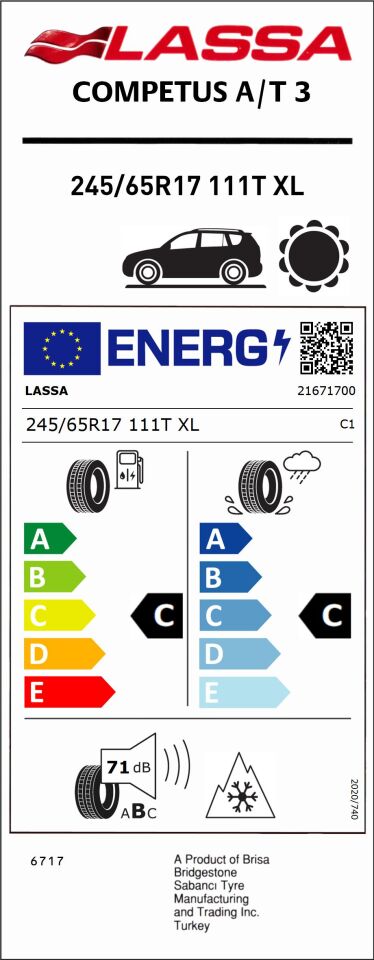 LAS.245/65R17 111T XL COMPETUS A/T 3 (C-C-71) (4 MEVSİM) LASSA LASTİK (2025)