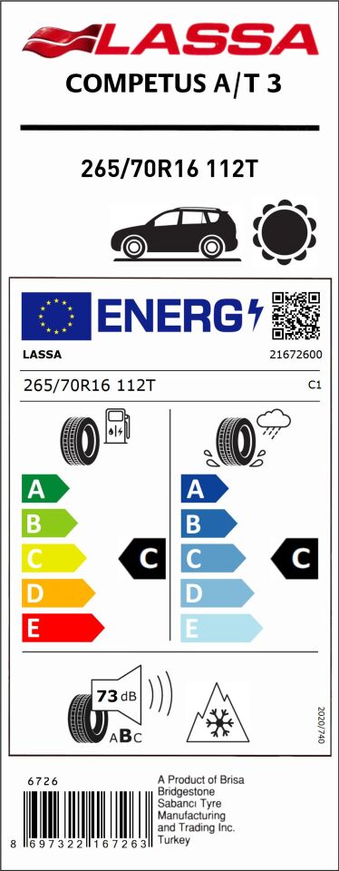 LAS.265/70R16 112T COMPETUS A/T 3 (C-C-73) (4 MEVSİM) LASSA LASTİK (2025)