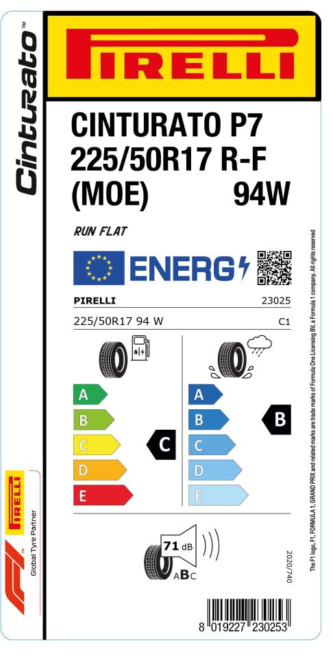 PRL.225/50R17 94W RFT P7 CINTURATO(MOE) (C-B-71) PIRELLI LASTİK (2024)
