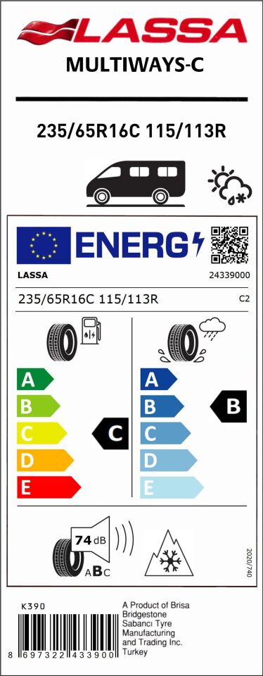 LAS.235/65R16 C 8PR 115/113R MULTIWAYS-C (M+S) (C-B-74) (4 MEVSİM) LASSA LASTİK (2025)
