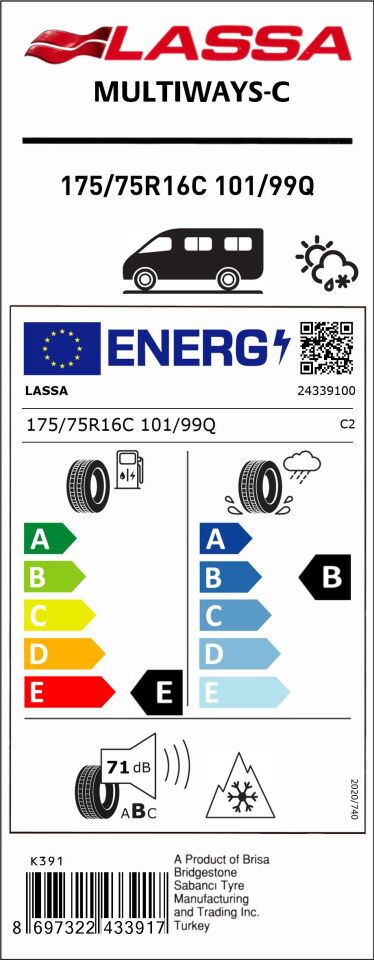LAS.175/75R16 C 8PR 101/99Q MULTIWAYS-C (M+S) (E-B-71) (4 MEVSİM) LASSA LASTİK (2025)