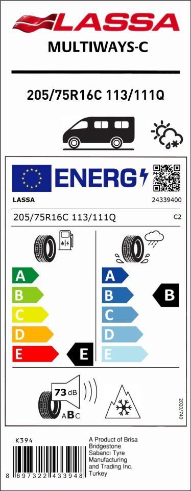 LAS.205/75R16 C 10PR 113/111Q MULTIWAYS-C (E-B-73) (4 MEVSİM) LASSA LASTİK (2025)