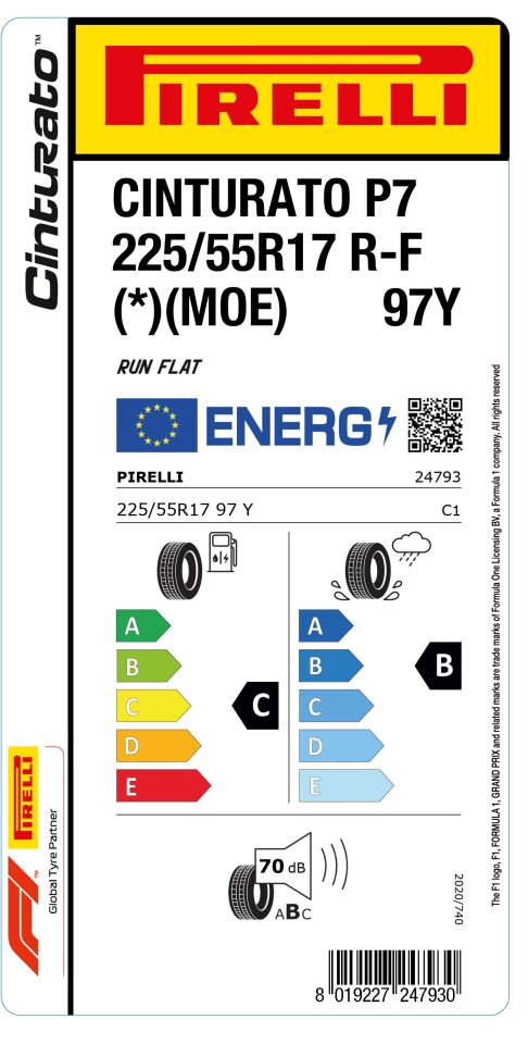 PRL.225/55R17 97Y R-F P7 CINTURATO (*) (MOE) (C-B-70) (YAZ) PIRELLI LASTİK (2024)