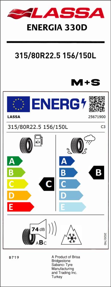 LAS.315/80R22,5 156/150L ENERGIA 330D (ASFALT-ÇEKER) LASSA LASTİK
