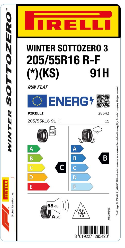 PRL.205/55R16 91H R-F (*)(KS) WINTER SOTTOZERO 3 (KIŞ)(C-B-68) PIRELLI LASTİK (2024)