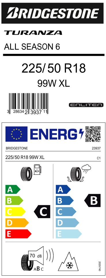 BRD.225/50R18 99W XL TURANZA ALL SEASON 6 (C-B-70) (ENLITEN) (4 MEVSİM) BRIDGESTONE LASTİK (2025)