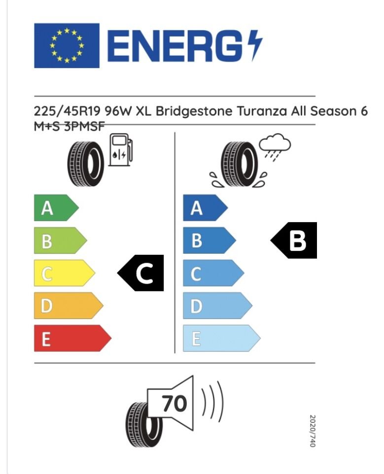 BRD.225/45R19 96W XL TURANZA ALL SEASON 6 (C-B-70) (4 MEVSİM) BRİDGESTONE LASTİK (2024)