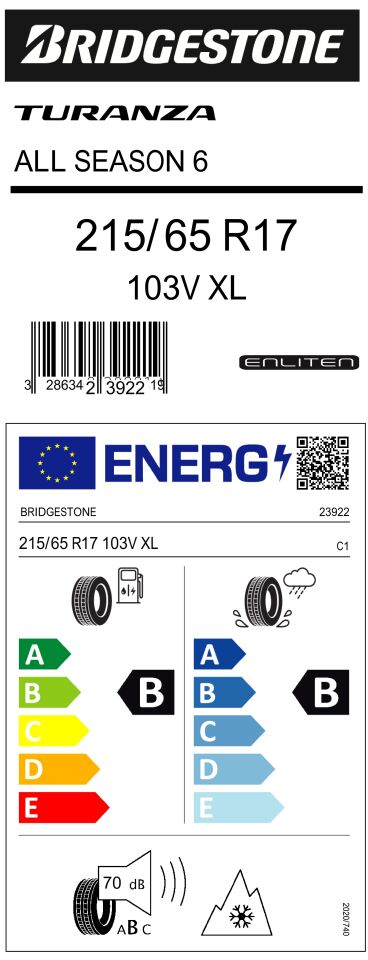 BRD.215/65R17 103V XL TURANZA ALL SEASON 6 (B-B-70) (4 MEVSİM) (ENLITEN)  BRIDGESTONE LASTİK (2024)