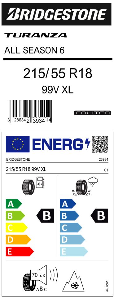 BRD.215/55R18 99V XL TURANZA ALL SEASON 6 (ENLITEN) (B-B-70) (4 MEVSİM)  BRIDGESTONE LASTİK (2025)