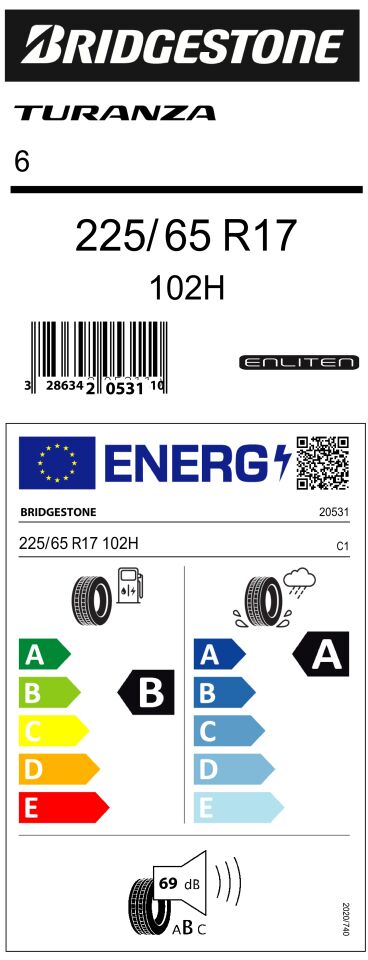 BRD.225/65R17 102H TURANZA 6 (ENLITEN) (B-A-69) (YAZ) BRIDGESTONE LASTİK (2025)