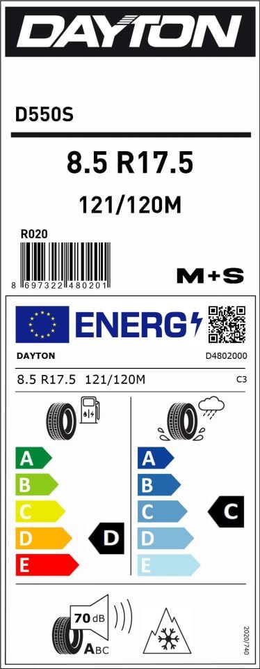 DAY.8.5R17.5 121/120M D550S (ASFALT-DÜZ) (C-D-70) DAYTON LASTİK