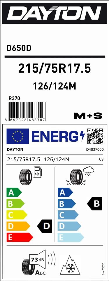 DAY.215/75R17.5 126/124M D650D (M+S) (D-B-73) (ASFALT-ÇEKER) DAYTON LASTİK