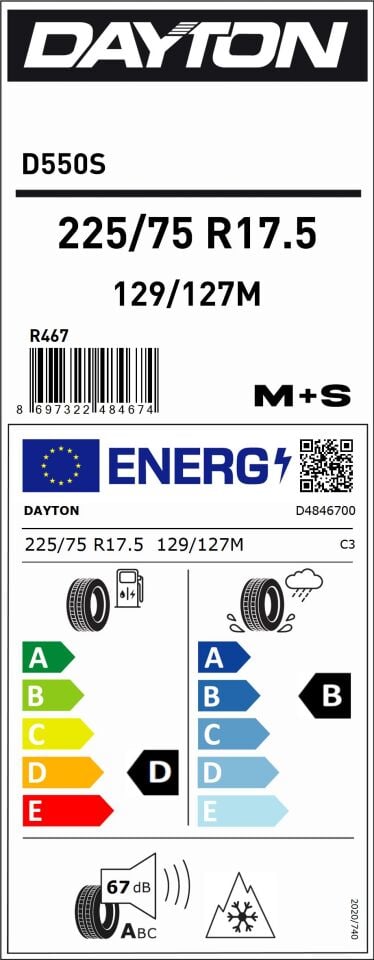 DAY.225/75R17.5 129/127M D550S (D-B-67)(ASFALT-DÜZ) DAYTON LASTİK